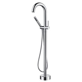 SUMERAIN Floor Mount Tub Filler Faucet with Hand Shower, High Flow with 360 Swivel Gooseneck Spout
