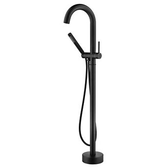 SUMERAIN Floor Mount Tub Filler Faucet with Hand Shower, High Flow with 360 Swivel Gooseneck Spout