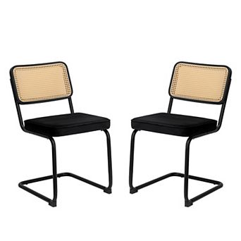 Heybly Set of 2 Velvet Rattan Dining Chairs with Chrome Legs for Kitchen