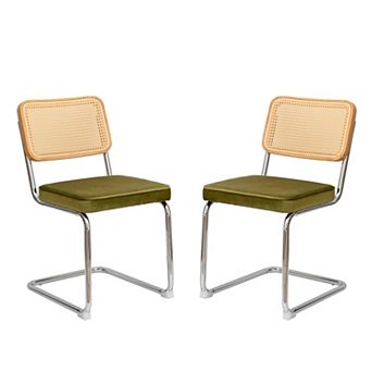 Heybly Set of 2 Velvet Rattan Dining Chairs with Chrome Legs for Kitchen
