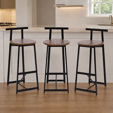 Heybly Set of 3 Counter Height Bar Stools with Back for Kitchen Island