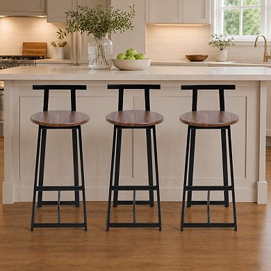 Heybly Set of 3 Counter Height Bar Stools with Back for Kitchen Island
