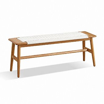Heybly Solid Oak Wood Dining Bench with Handwoven Cane Seat, Natural Entryway Bench