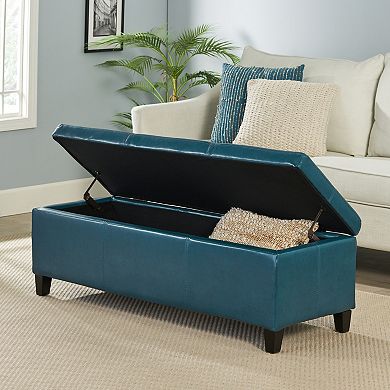 51 in. Upholstered PU Leather Ottoman Storage Bench with Solid Wood Legs