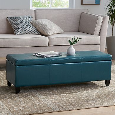 51 in. Upholstered PU Leather Ottoman Storage Bench with Solid Wood Legs
