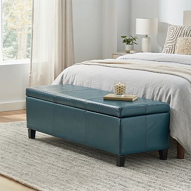 51 in. Upholstered PU Leather Ottoman Storage Bench with Solid Wood Legs