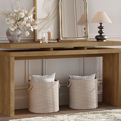 GOODSILO Farmhouse Wooden Console Table Entryway Sofa Table with Storage Shelves