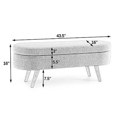 44 in. Ottoman Oval Storage Bench, Flannel with Metal Legs