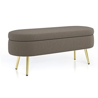 44 in Ottoman Oval Storage Bench, Flannel with Metal Legs