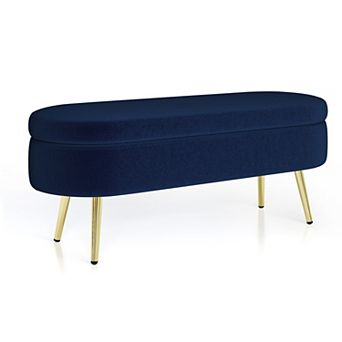 44 in Ottoman Oval Storage Bench, Flannel with Metal Legs