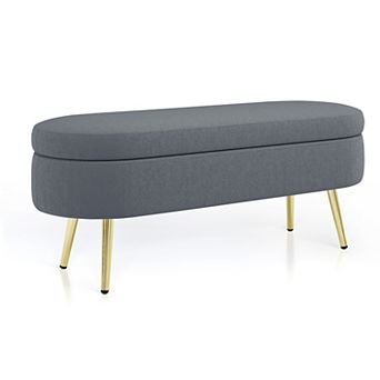 44 in Ottoman Oval Storage Bench, Flannel with Metal Legs