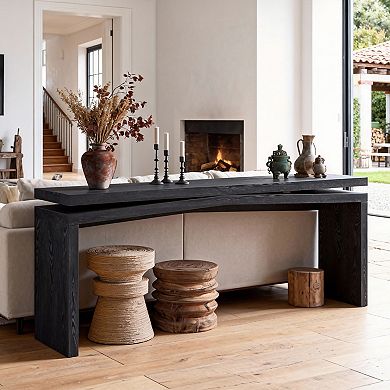 GOODSILO 65-Inch Rustic Solid Wood Veneer Console Table Farmhouse Entryway Sofa Table