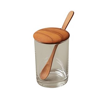 Glass Cellar with Teak Lid & Spoon