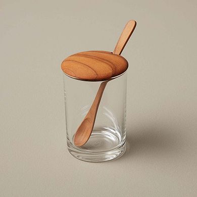 Glass Cellar with Teak Lid & Spoon