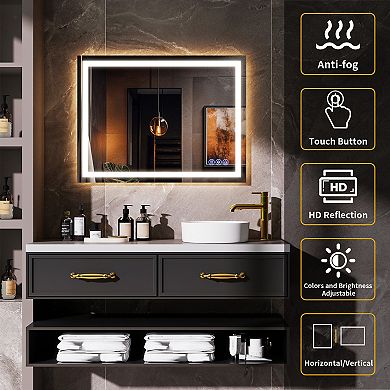 LED Anti-Fog Rectangular Modern Frameless Adjustable Light Wall Vanity Mirror