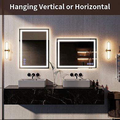 LED Anti-Fog Rectangular Modern Frameless Adjustable Light Wall Vanity Mirror