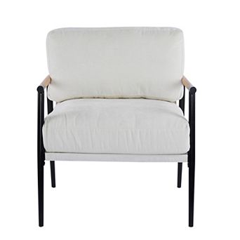 Modern Accent Chair with Plush Cushions, Metal Frame & Wooden Armrests for Living Room