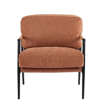 Modern Accent Chair with Plush Cushions, Metal Frame & Wooden Armrests for Living Room