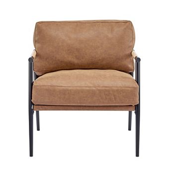 Modern Accent Chair with Plush Cushions, Metal Frame & Wooden Armrests for Living Room