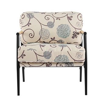Modern Accent Chair with Plush Cushions, Metal Frame & Wooden Armrests for Living Room