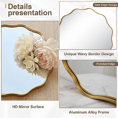Ornate Wavy Round Aluminum Alloy Framed Vanity Wall Mirror for Home Decor