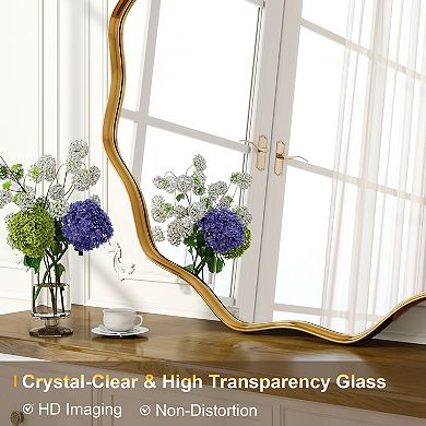 Ornate Wavy Round Aluminum Alloy Framed Vanity Wall Mirror for Home Decor