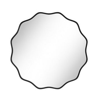 Ornate Wavy Round Aluminum Alloy Framed Vanity Wall Mirror for Home Decor