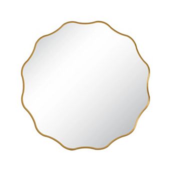 Ornate Wavy Round Aluminum Alloy Framed Vanity Wall Mirror for Home Decor