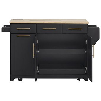 59.3 in Kitchen Island with Storage, 2 Pull Out Cabinet Organizers & RubberWood