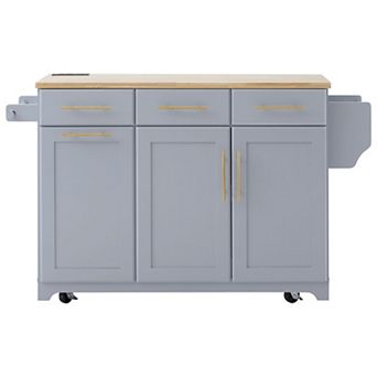 59.3 in Kitchen Island with Storage, 2 Pull Out Cabinet Organizers & RubberWood