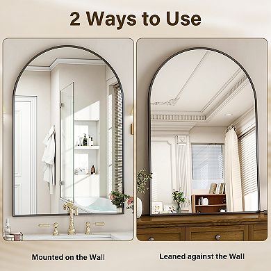 30 in. W x 40 in. H Arched Aluminum Alloy Framed Vanity Wall Mirror