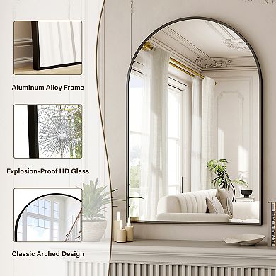 30 in. W x 40 in. H Arched Aluminum Alloy Framed Vanity Wall Mirror