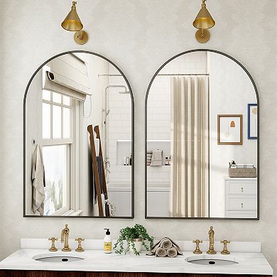 30 in. W x 40 in. H Arched Aluminum Alloy Framed Vanity Wall Mirror