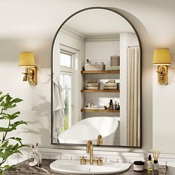 30 in W x 40 in H Arched Aluminum Alloy Framed Vanity Wall Mirror