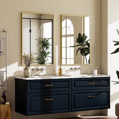 Black 24 in. W x 36 in. H Rectangle Aluminum Alloy Frame Vanity Wall Mirror