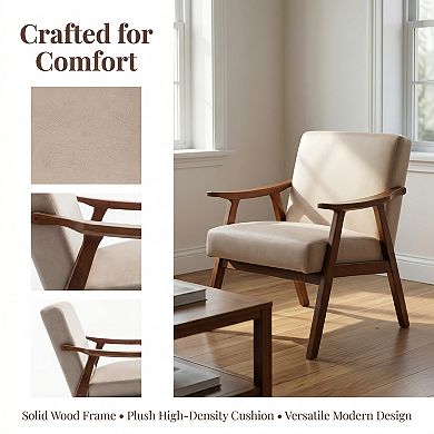 Modern Chair with Solid Wood Frame, Extra-Thick Backrest Wingback Chair for Living Room