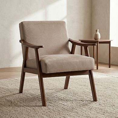 Modern Chair with Solid Wood Frame, Extra-Thick Backrest Wingback Chair for Living Room
