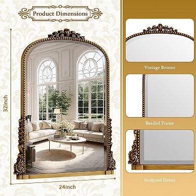 Antique Gold Carved Arched PU Frame Vanity Wall Mirror