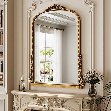 Antique Gold Carved Arched PU Frame Vanity Wall Mirror