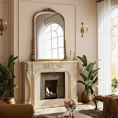Antique Gold Carved Arched PU Frame Vanity Wall Mirror
