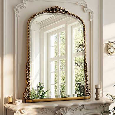 Antique Gold Carved Arched PU Frame Vanity Wall Mirror