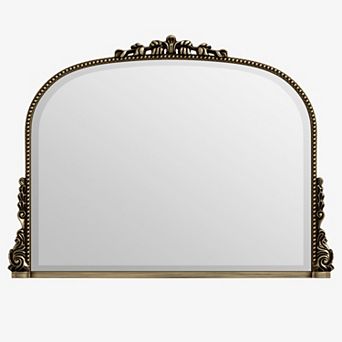 Antique 36 in W x 27 in H Carved Arched PU Frame Vanity Wall Mirror