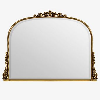 Antique 36 in W x 27 in H Carved Arched PU Frame Vanity Wall Mirror