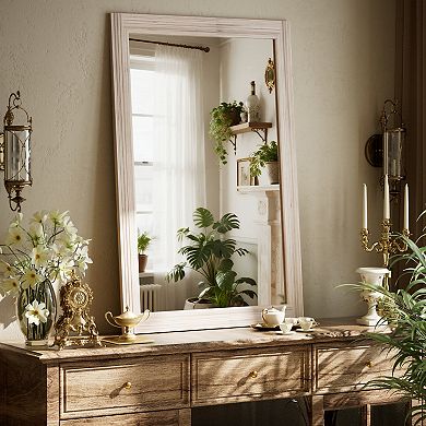 Solid Wood Framed Rectangular Wall Mirror, Rustic Farmhouse Accent Decorative Mirror