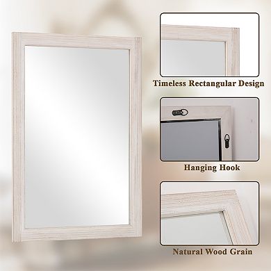 Solid Wood Framed Rectangular Wall Mirror, Rustic Farmhouse Accent Decorative Mirror