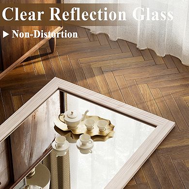 Solid Wood Framed Rectangular Wall Mirror, Rustic Farmhouse Accent Decorative Mirror