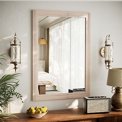 Solid Wood Framed Rectangular Wall Mirror, Rustic Farmhouse Accent Decorative Mirror