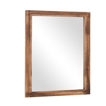 Solid Wood Framed Rectangular Wall Mirror, Rustic Farmhouse Accent Decorative Mirror