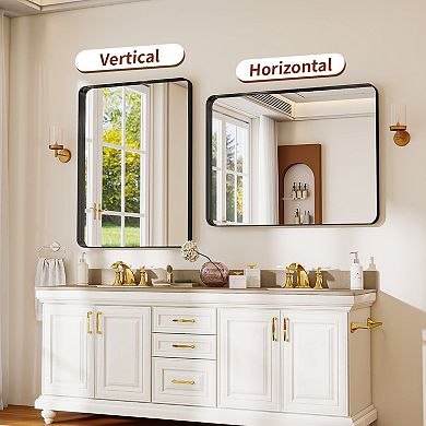 Black 30 in. W x 40 in. H Rectangle Aluminum Alloy Deep Frame Vanity Wall Mirror