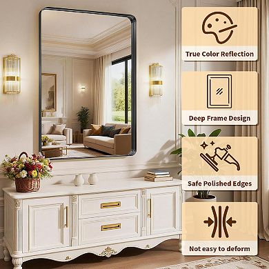 Black 30 in. W x 40 in. H Rectangle Aluminum Alloy Deep Frame Vanity Wall Mirror